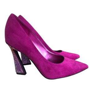 Nine West Barbiecore Hot Pink Faux‎ Suede Rhinestone Dress Pump Heel 6